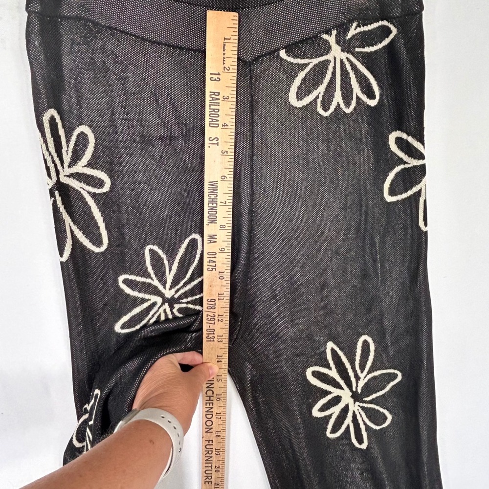 Paloma Wool Black Floral Knit Pants High Rise Straight Leg Daisy Trousers L - Picture 4 of 9